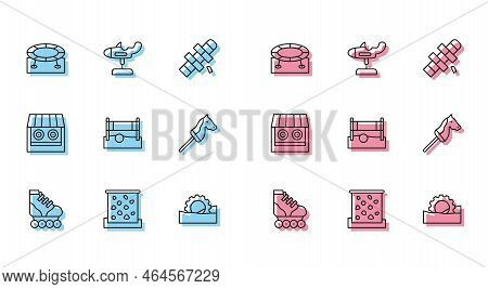 Set Line Roller Skate, Climbing Wall, Jumping Trampoline, Ferris Wheel, Volleyball Net With Ball, To
