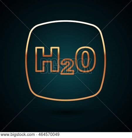 Gold Line Chemical Formula For Water Drops H2o Shaped Icon Isolated On Dark Blue Background. Vector