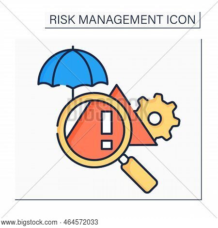 Risk Identification Color Icon. Problem Finding. Determining Risks, Potentially Prevent Program, Inv