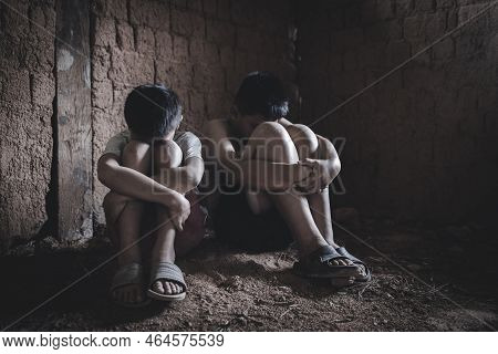Hopeless Boy  Hands Tied Together With Rope, Human Trafficking