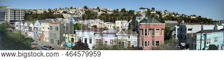 San Francisco - March 26, 2010:  Aerial View Of Houses, Cars. Cityscape, Streets, And Mountians In P