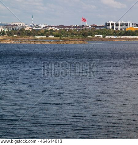 Istanbul Turkey Tuzla Kamil Abdus Lake And Its Surrounding Residential Area, Green Fields And Reeds 