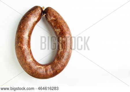 Homemade Kangal Sucuk Made From Various Spice Mixtures Used In Turkish Cuisine, Isolated On White Ba