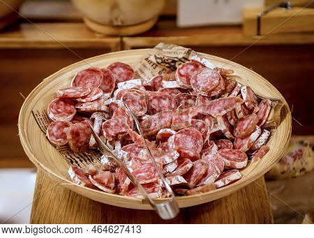 Salami On A Buffet At A Spanish Tapas Bar.