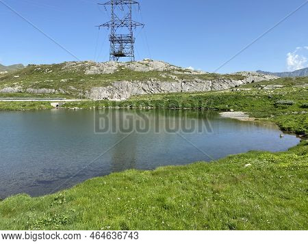 Summer Atmosphere On The Lago Dei Banchi Or Lake Banchi In The Swiss Alpine Area Of Mountain St. Got