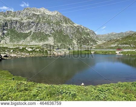 Summer Atmosphere On The Lago Dei Banchi Or Lake Banchi In The Swiss Alpine Area Of Mountain St. Got