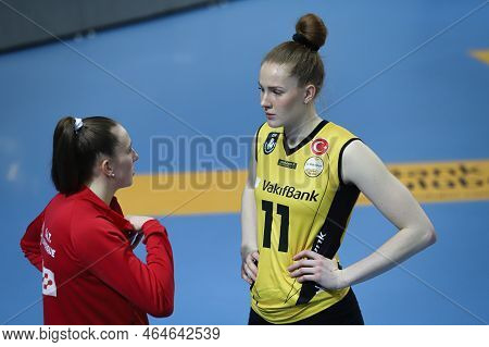 Istanbul, Turkey - February 15, 2022: Isabelle Haak And Anna Haak In Vakifbank Vs Asptt Mulhouse Cev