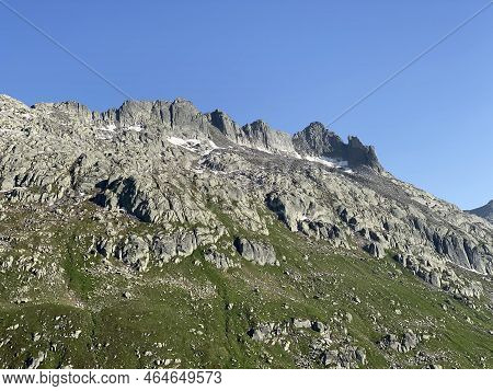 Alpine Rocky Peak Pizzo Della Valletta (2726 M) Above The Reservoir Lake Lago Di Lucendro In The Swi