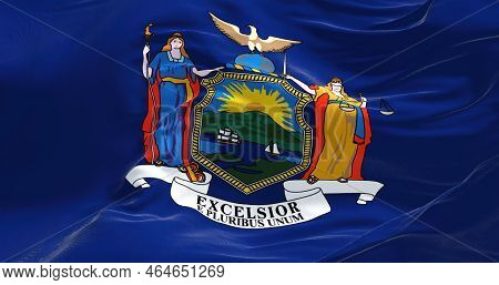 The Flag Of The American State Of New York Waving. The State Of New York Is A Federated State Of The