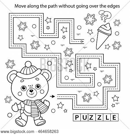 Handwriting Practice Sheet. Simple Educational Game Or Maze. Coloring Page Outline Of Cartoon Little