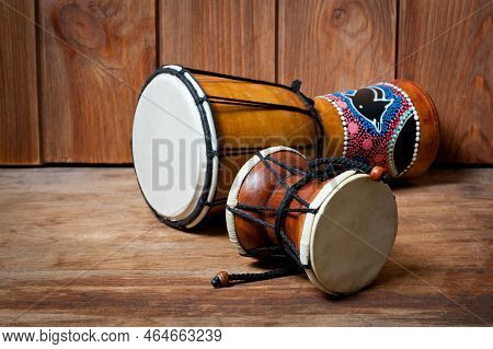 Damaru And Djembe Drums, Percussion And Musical Instruments.