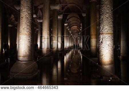 Istanbul, Turkiye - September 11, 2022: Inside Of Basilica Cistern In Sultanahmet District. Basilica