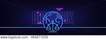 Neon Light Glow Effect. Magistrates Court Line Icon. Justice Scales Sign. Internet Law Symbol. 3d Li