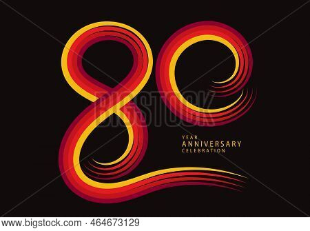 80 Years Anniversary Celebration Logotype Red Line Vector, 80th Birthday Logo, 80 Number Design, Ban