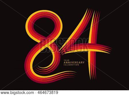 84 Years Anniversary Celebration Logotype Red Line Vector, 84th Birthday Logo, 84 Number Design, Ban