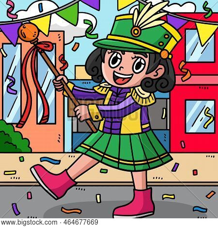 This Cartoon Clipart Shows A Mardi Gras Majorette Illustration.