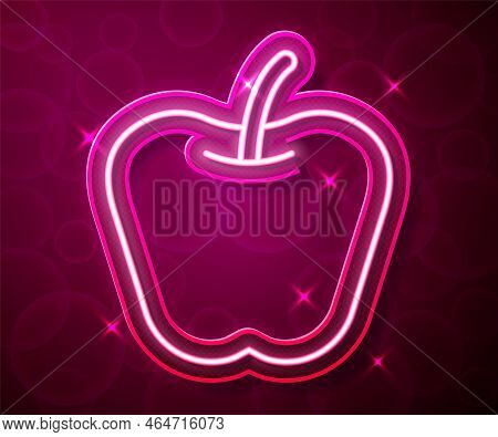 Glowing Neon Line Apple Icon Isolated On Red Background. Excess Weight. Healthy Diet Menu. Fitness D