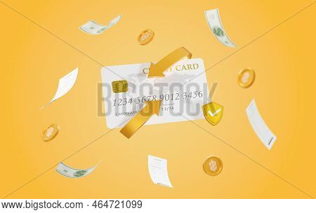 3d Rendering Of Bitcoin Coins In Various Stacks On On Glod Background. Blockchain Cryptocurrency Dig