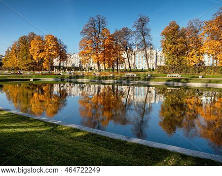 Saint Peterburg, Russia - 09.30.2021: Catherine Park (tsarskoye Selo). Catherine Palace.