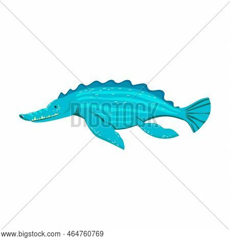 Marine Ichthyosaur, Cute Prehistoric Dinosaur. Vector Illustration Of Baby Dino And Funny Dragon Iso