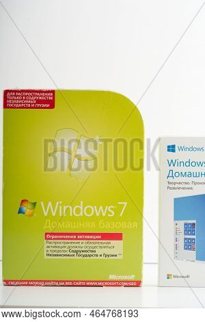 Moscow, Russia-october 16, 2022: Box With Operating Systems For Windows 10 And Windows 7 Computer. O