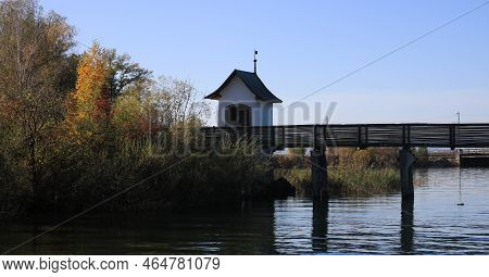 Small Chapel And Boardwalk In Rapperswil, Switzerland.