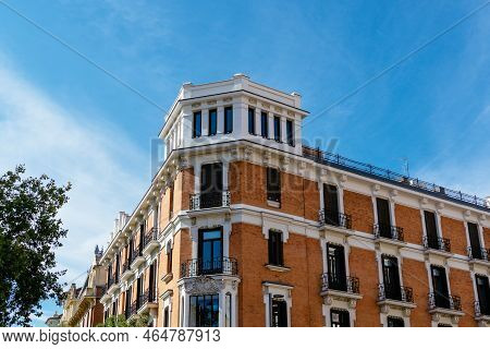 Old Luxury Residential Building With Brick Facade In Madrid