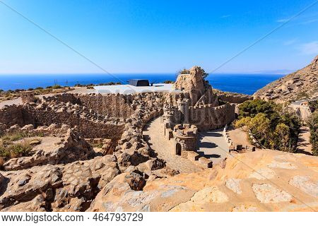 Tourist Attraction. The Gun Battery Of Castillitos In Spain Cartagena, Stone Castle Fortifications.