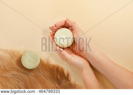 Solid Shampoo On Womans Hands- Eco Hair Care Oganic Spa Treatement-zero Waist