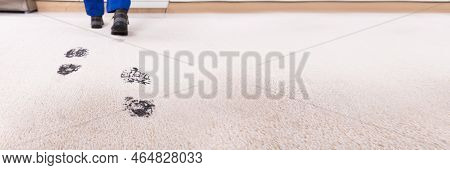Muddy Carpet Footprint. Mud Footprints Indoors On Floor