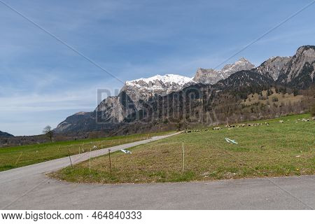 Maienfeld, Grison, Switzerland, April 11, 2022 Stunning Alpine Scenery And View Over The Rhine Valle