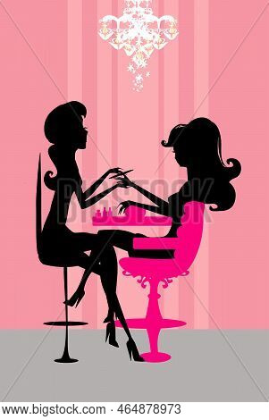 Manicure In Beauty Salon Banner , Vector Illustration