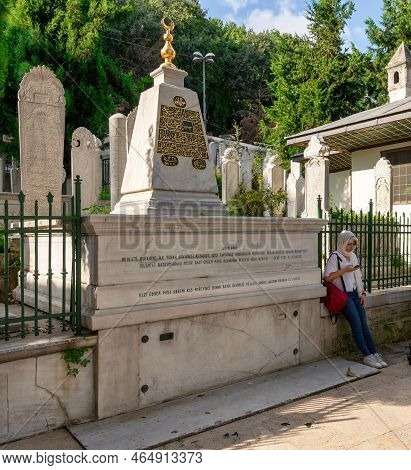 Istanbul, Turkey - September 1 2022: Woman Standing Beside Grave Of Ghazi Edhem Pasha, Or Gazi Ethem
