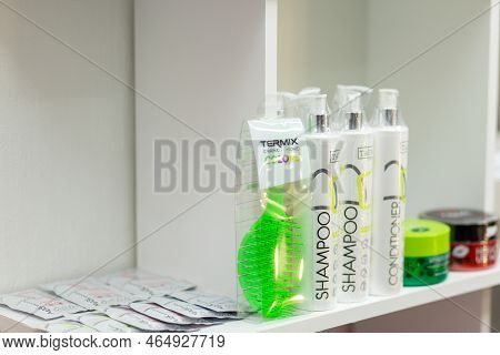 Shelf With Tashe Pofessional Cosmetics In The Keratin Studio Beauty Salon.