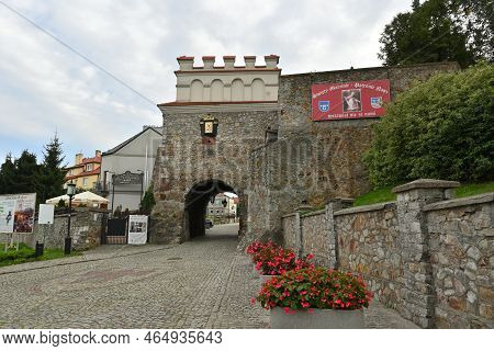 Opatow, Poland - September 13, 2022: The Warsaw Gate And A Fragment Of Opatow Old City Walls.