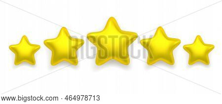 Five Realistic Shiny Lucky Stars Isolated On White Background.