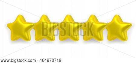 Five Realistic Shiny Lucky Stars Isolated On White Background.