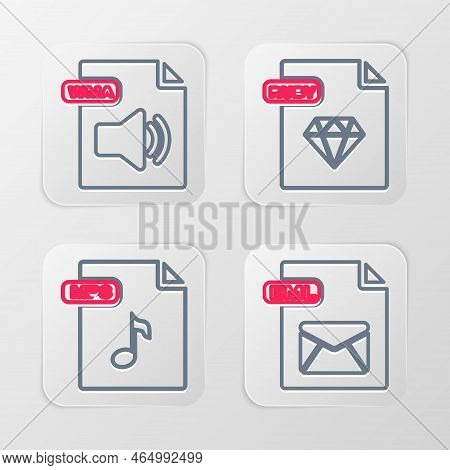 Set Line Eml File Document, Mp3, Ruby And Wma Icon. Vector