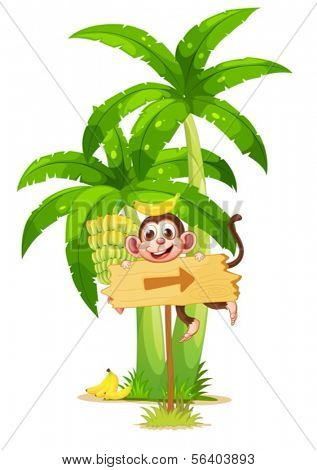Beispiel für eine Arrowboard mit einem Affen in der Nähe der Bananenpflanze auf weißem Hintergrund