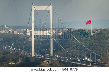 ISTANBUL - November4: The South Tower of FSM (Fatih Sultan Mehmet Bridge) on November 4, 2013 in Istanbul, Turkey