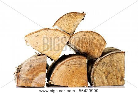 Stack of wood pieces. Isolated on white.