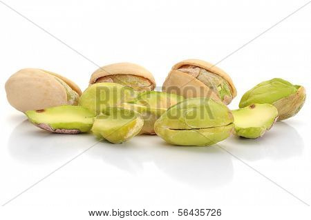 Close-up image of pistachios studio isolated on white background
