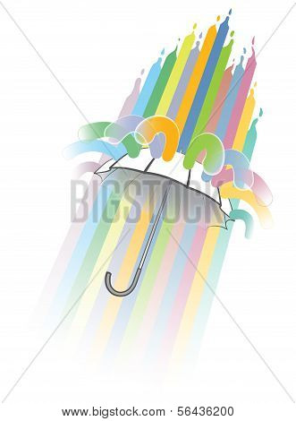 우산에 화려한 비 폭포