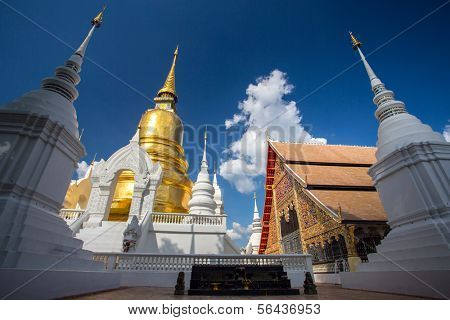 The golden pagoda at Wat Suan Dok temple in Chiang Mai, Thailand