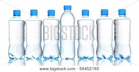 plastic bottles of water isolated on white