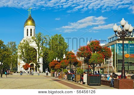 KALININGRAD, RUSSIA - 28 August 2012: Chapel Of St. Peter And Fevronia In Victory Square