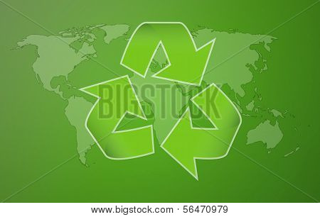 Green Worldmap With Symbol Of Recycling
