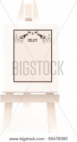 Blank paper with a design elements on a decorative wooden easel. Vector illustration