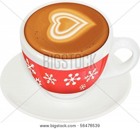 Cup of coffee with milk on a saucer. Vector illustration