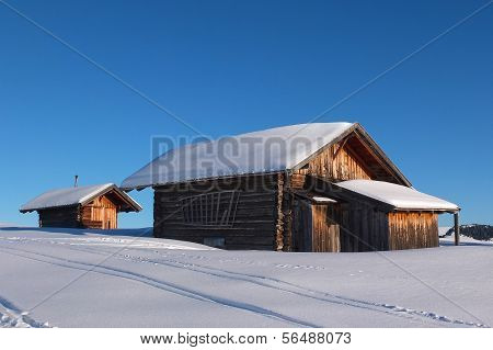 Typical Wooden Challet In The Dolomites